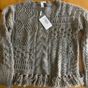 AUTUMN CASHMERE cable crew with tassels/fringe sweater NEW size small S